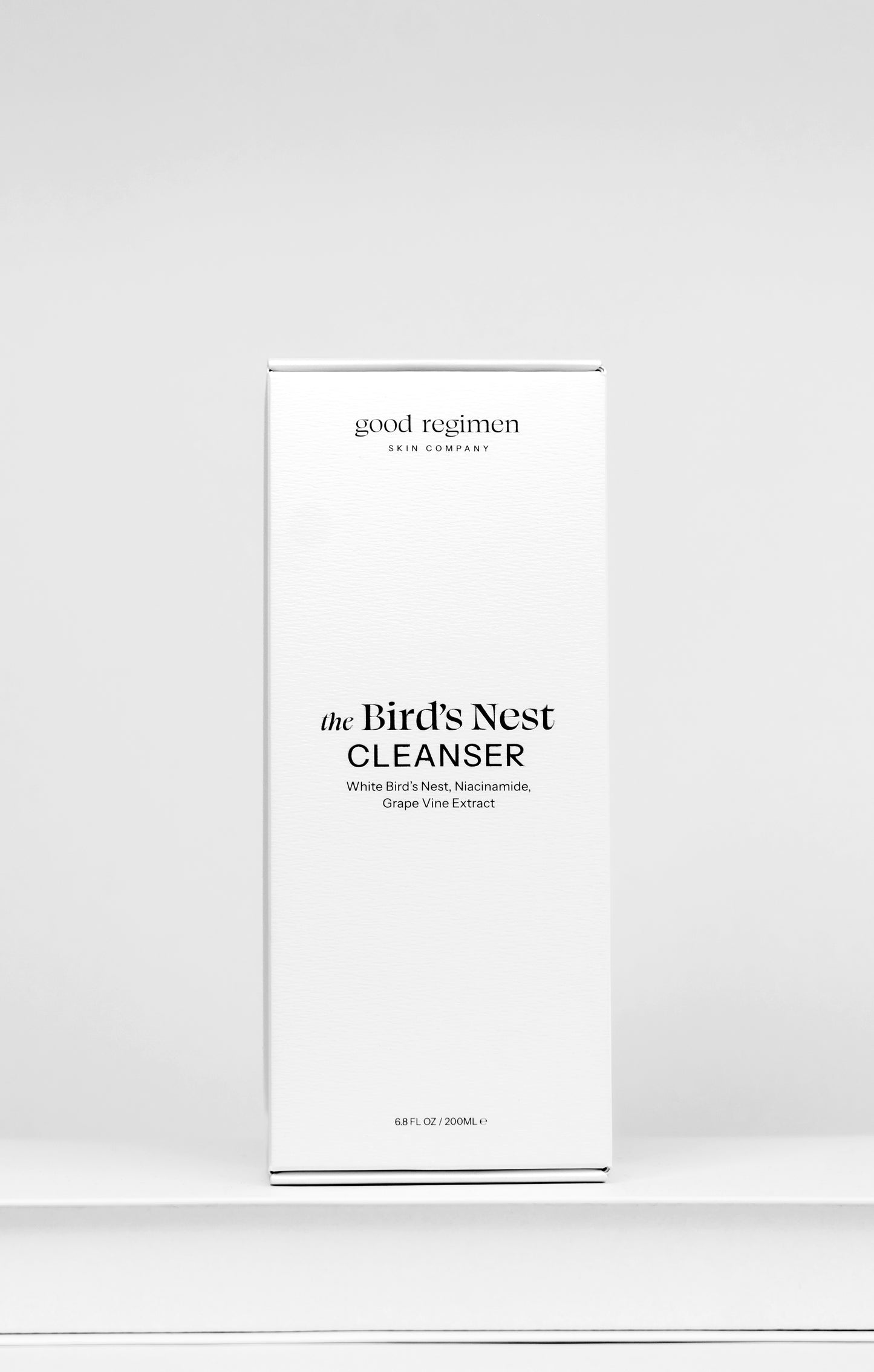 Good Regimen The Bird’s Nest Cleanser front packaging with white bird’s nest, niacinamide, and grape vine extract.