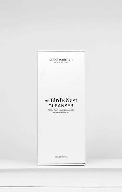 Good Regimen The Bird’s Nest Cleanser front packaging with white bird’s nest, niacinamide, and grape vine extract.