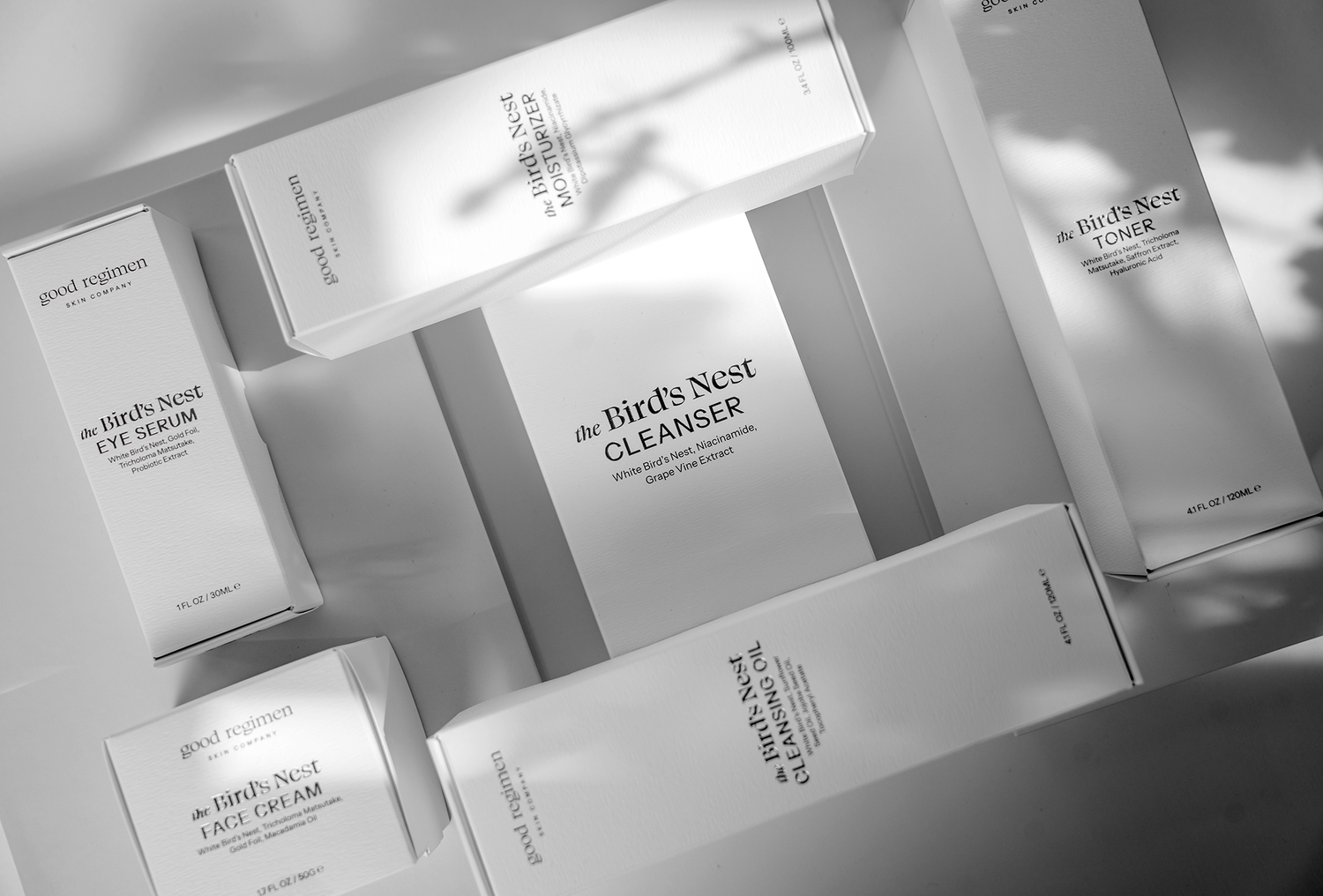 Good Regimen Bird’s Nest Cleanser and Cleansing Oil with skincare collection packaging for a gentle cleansing routine.