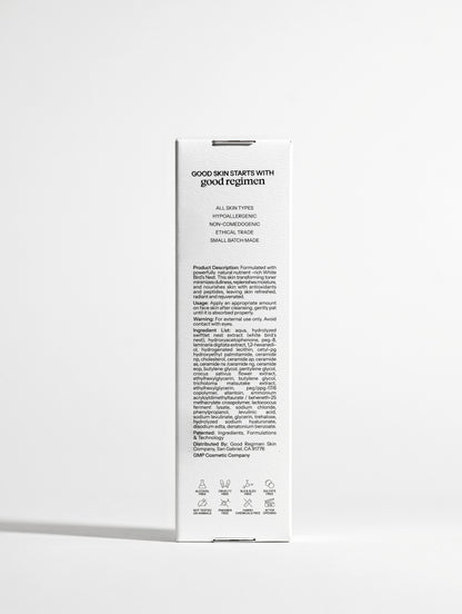 Back of Good Regimen The Bird’s Nest Toner packaging showing product details, usage directions, ingredient list, and skincare icons.