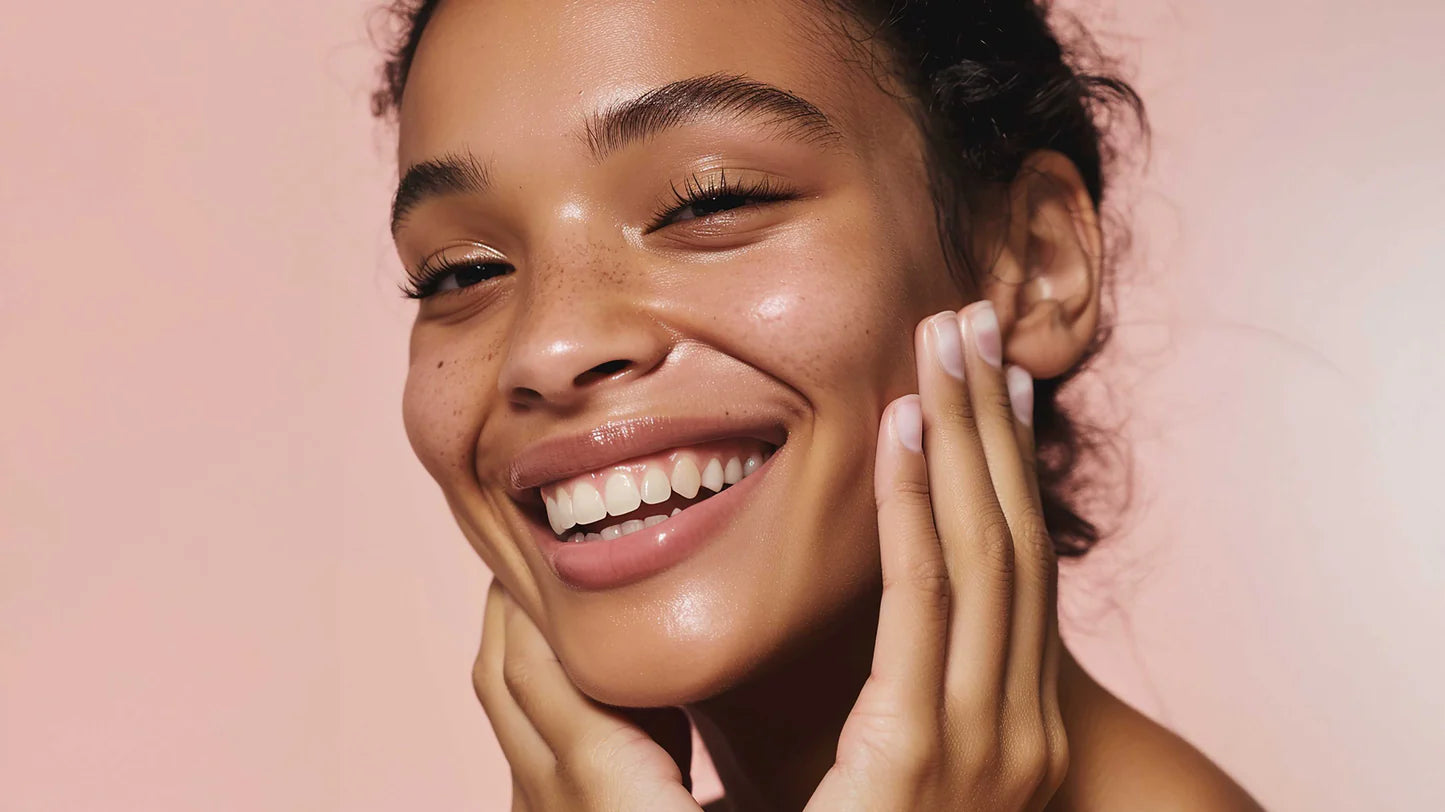 Smiling woman with radiant, hydrated-looking skin for Good Regimen Bird’s Nest skincare.